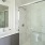 a bathroom with a glass shower