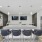 event kitchen with an island and bar stools